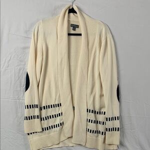 MARKET & SPRUCE | XL WOMEN COLLARED LONG CAPSULE  CARDIGAN | BEIGE TAN BLACK
